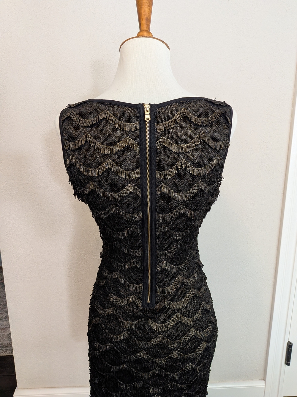Guess Black and Gold Fringe-Accent Mini Dress - Picture 2 of 3